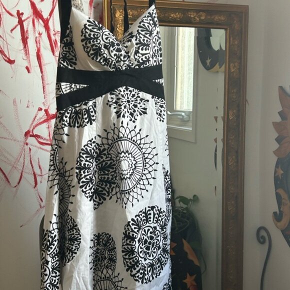 Elegant Black and White Patterned Halter Dress Medium by Majora - Picture 2 of 16